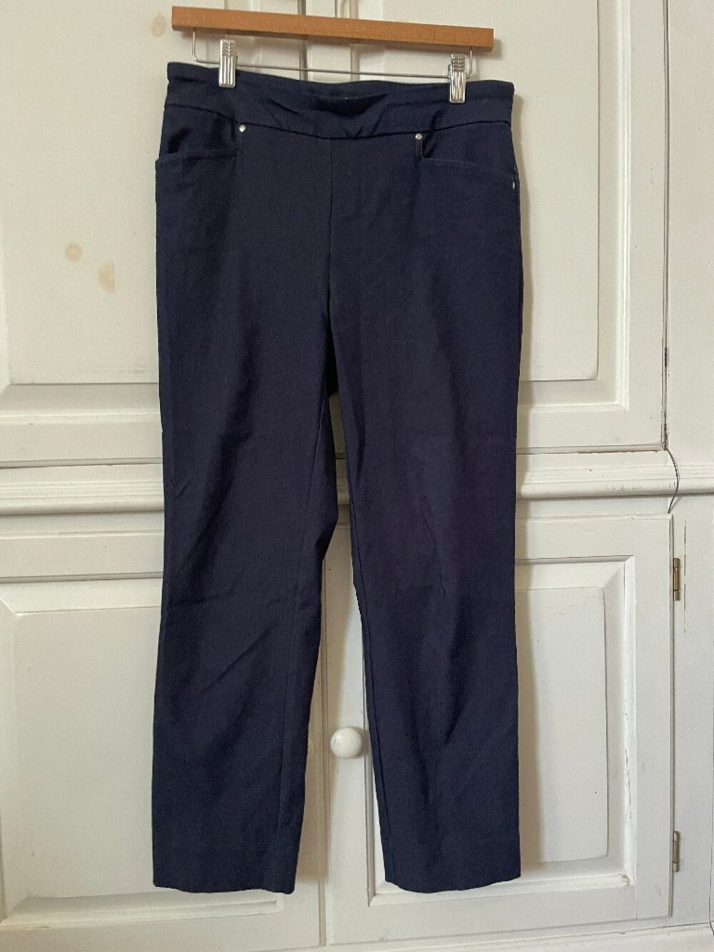 Hilary Radley womens navy blue denim skinny dress pants size M office minimalist